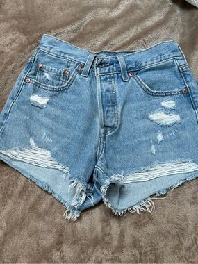 Levi's Light Blue Distressed High-Rise Denim Shorts